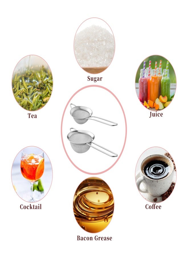 XZZWLL 2 Pack Fine Mesh Strainers, Mini Stainless Steel Strainer with Handle for Kitchen, Metal Sieve Sifters for Straining Tea, Matcha, Cocktail, Juice and Coffee (8.6in 7.5in) - Image 4